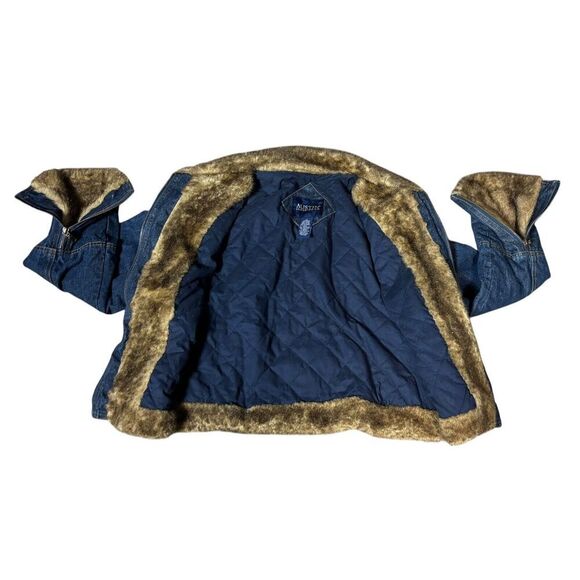 Austin Denim Jacket Size Large Blue Fur Collar Long Sleeve Zip Trucker Western - Picture 9 of 13